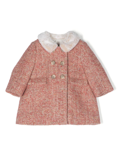 Shop Bonpoint Double-breasted Shearling-collar Coat In Pink