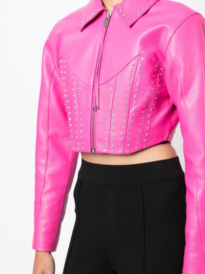 Shop Retroféte Castor Crystal-embellished Cropped Jacket In Pink