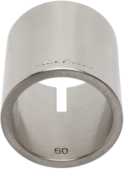 Shop Rick Owens Silver Slitted Thumb Ring In 128 Palladium