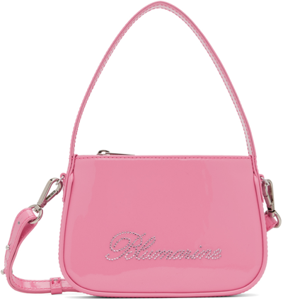Shop Blumarine Pink Rhinestone Logo Bag In N0731 Geranio