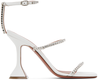 Shop Amina Muaddi White Gilda Heeled Sandals