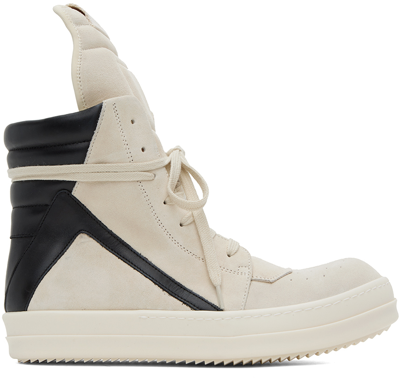 Shop Rick Owens Off-white Geobasket Sneakers In 1191 Milk/black/milk