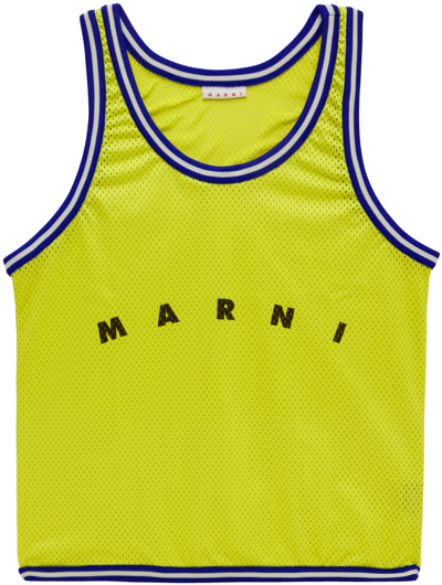 Shop Marni Yellow Logo Tote In Zo600 Lime/bluette/s
