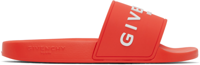 Givenchy Logo-embossed Rubber Slides In 820-bright Orange