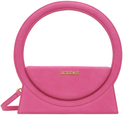 Shop Jacquemus Pink Le Raphia 'le Sac Rond' Bag In 450 Dark Pink