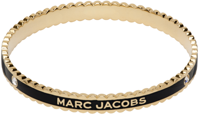 Shop Marc Jacobs Black & Gold 'the Medallion Scalloped' Cuff Bracelet In 001 Black/gold