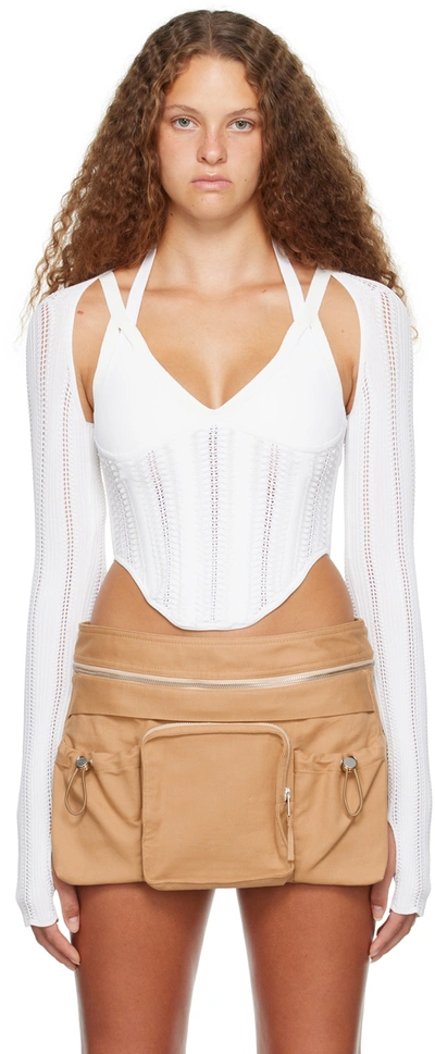 Dion Lee Column Open-knit Corset Top In White/ivory