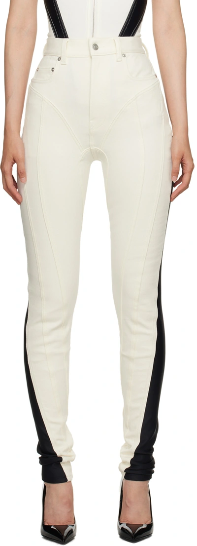 Shop Mugler White & Black Spiral Jeans In B1119 Ivory / Black