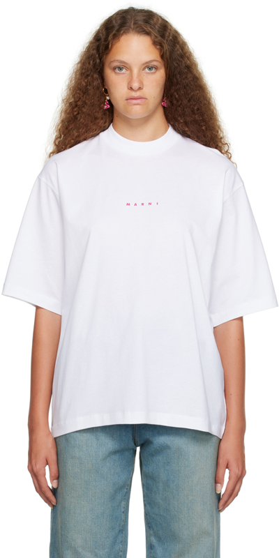 Shop Marni White Printed T-shirt In L2w01 Lily White