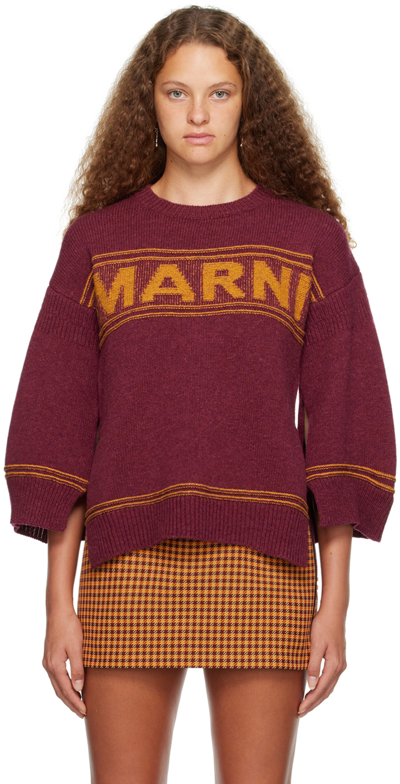 Shop Marni Burgundy Intarsia Sweater In 00r82 Burgundy