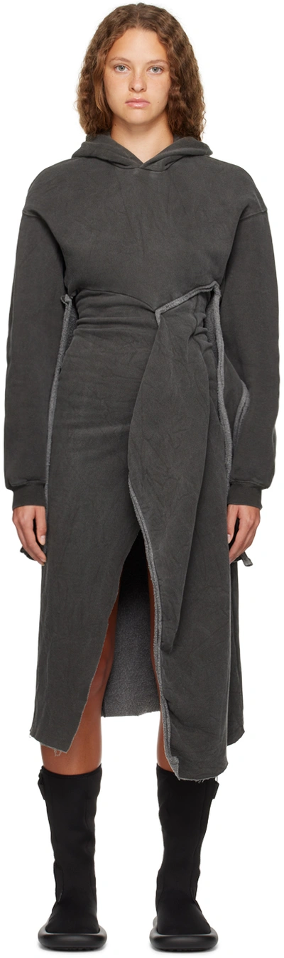 Shop Ottolinger Gray Hooded Midi Dress In Grey