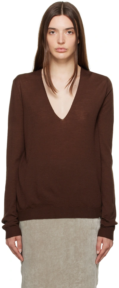 Shop Rick Owens Brown V-neck Sweater In 04 Brown