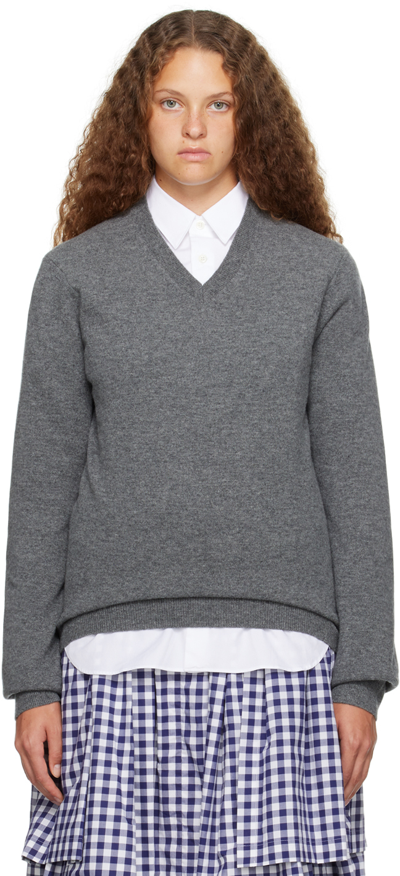 Shop Comme Des Garçons Shirt Gray V-neck Sweater In 3 Top Grey