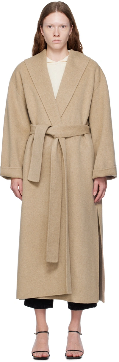 Shop By Malene Birger Beige Trullem Coat In M32 Grey Brown