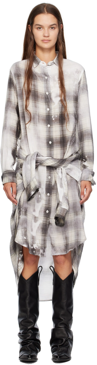 Shop R13 Gray & White Tie Midi Dress In Bleached Ecru/brow
