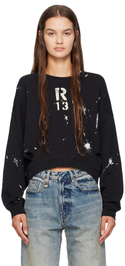 Shop R13 Black Cropped Sweatshirt In Acid Black With Pain
