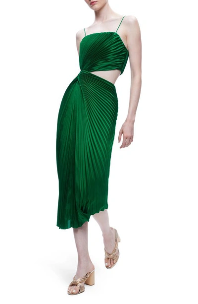 Shop Alice And Olivia Fayeth Pleated Cutout Waist Cocktail Dress In Emerald