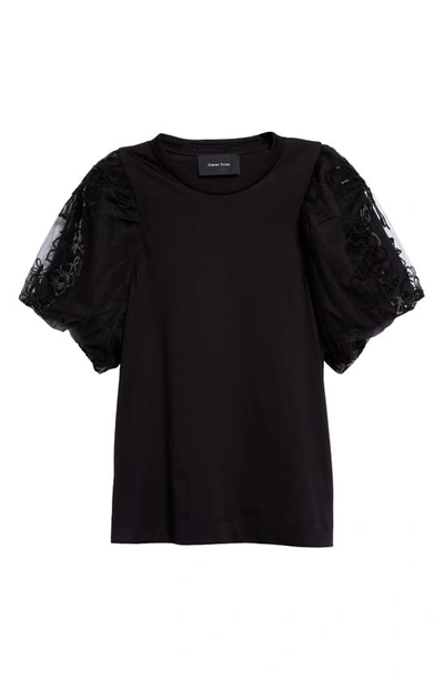 Shop Simone Rocha Sequin Tulle Puff Sleeve A-line Top In Black