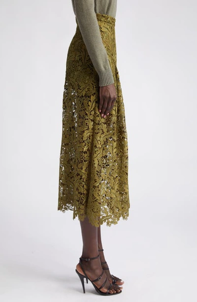 Shop Oscar De La Renta Acorn Guipure Lace Flared Skirt In Olive