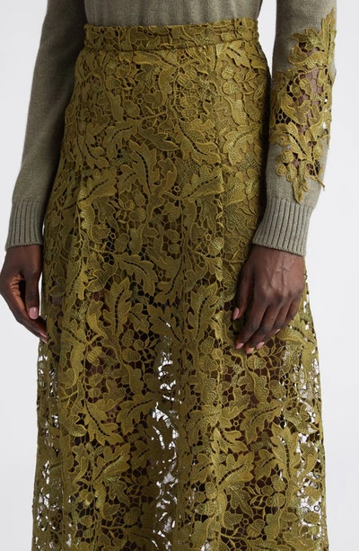 Shop Oscar De La Renta Acorn Guipure Lace Flared Skirt In Olive