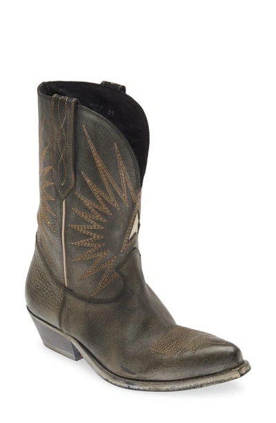 Golden Goose Wish Star Low Leather Upper With Embroidery And Mould Treatment In Black/ Ecru Silver