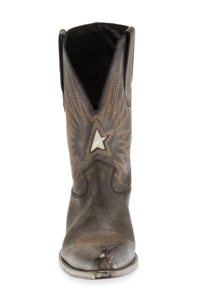 Golden Goose Wish Star Low Leather Upper With Embroidery And Mould Treatment In Black/ Ecru Silver