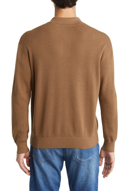Shop Closed Rib Long Sleeve Cotton, Wool & Cashmere Blend Polo In Brown Sugar