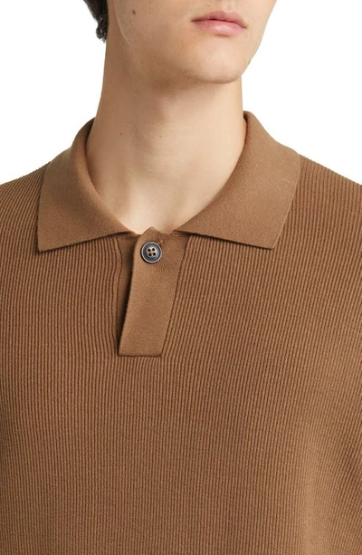 Shop Closed Rib Long Sleeve Cotton, Wool & Cashmere Blend Polo In Brown Sugar