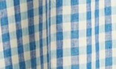 Boden Check Puff Sleeve Linen A-line Midi Dress In Blue Gingham