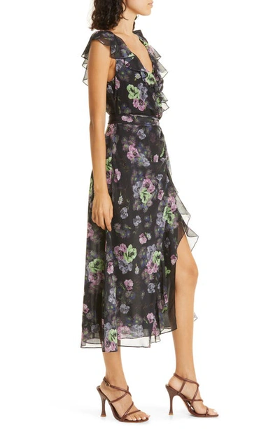 Shop Cinq À Sept Laure Floral Print Wrap Dress In Midnight Multi