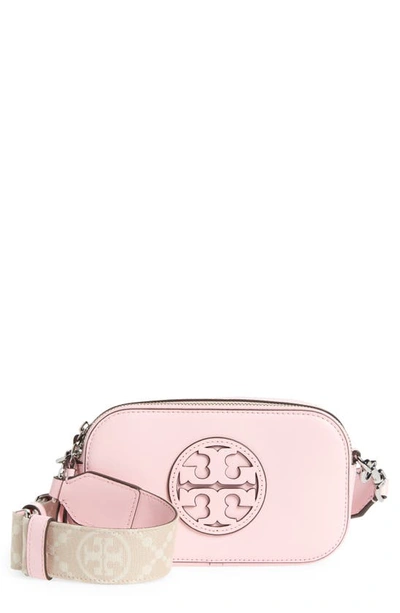 Shop Tory Burch Mini Miller Leather Crossbody Bag In Pink Plie