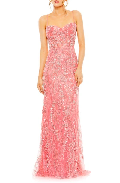 Shop Mac Duggal Sweetheart Neck Floral Sequin Gown In Coral