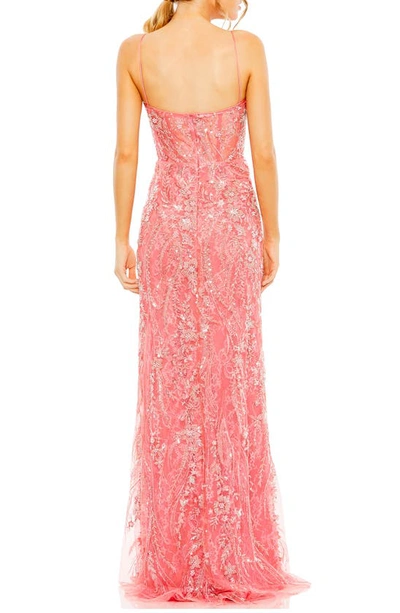 Shop Mac Duggal Sweetheart Neck Floral Sequin Gown In Coral