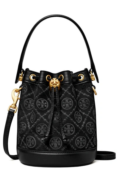 Shop Tory Burch Mini T-monogram Bucket Bag In Black