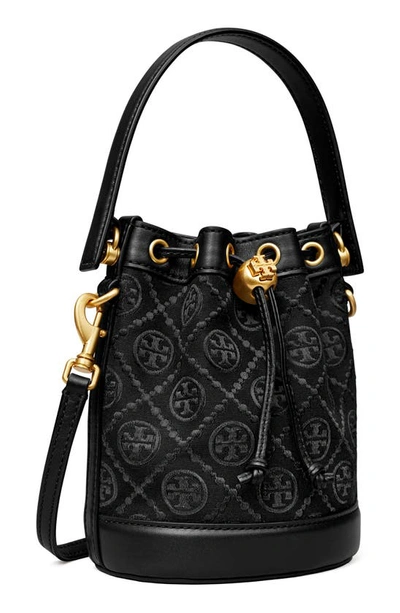 Tory Burch Mini T Monogram Bucket Bag In Black