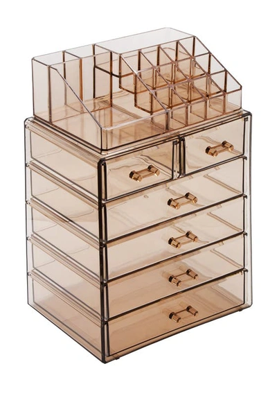 Sorbus Acrylic 6 Drawer & Top Organizer Cosmetics Makeup & Jewelry Storage Case Display Set In Brown