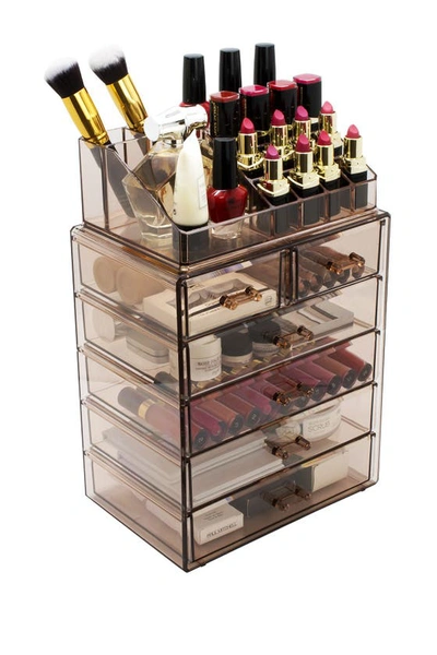 Sorbus Acrylic 6 Drawer & Top Organizer Cosmetics Makeup & Jewelry Storage Case Display Set In Brown