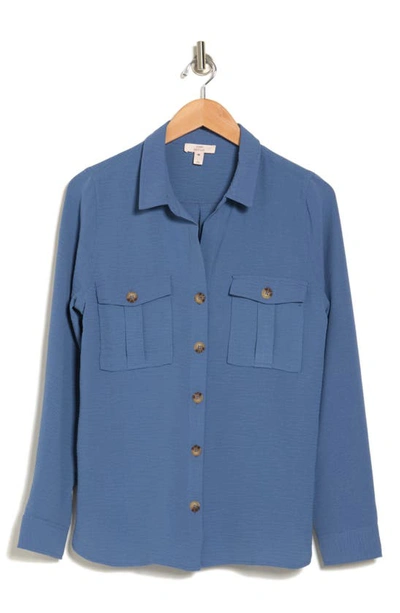 Shop Como Vintage Airflow Button-up Shirt In Moonlight Blue