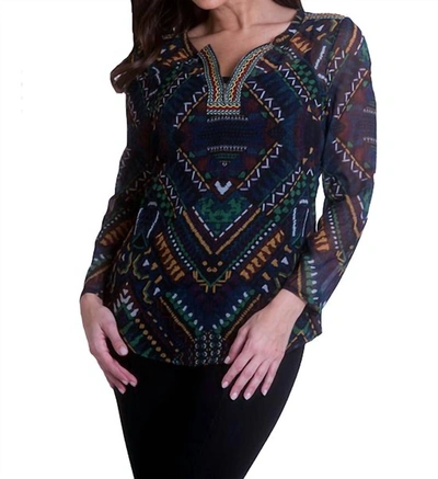 Angel Long Sleeve Tie Neck Blouse In Maya In Multi