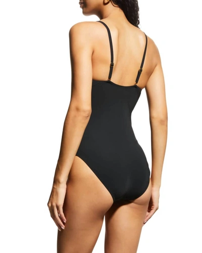 Shop Tory Burch Ruched Tie-front One-piece Swimsuit In Black