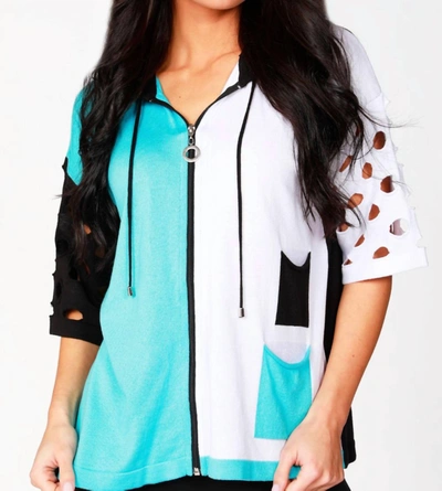 Angel 3/4 Sleeve Stripe Crew Neck Top In Turquiose/white In Blue