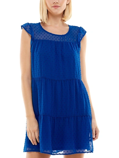 Shop Crystal Doll Juniors Womens Flutter Sleeve Short Mini Dress In Blue