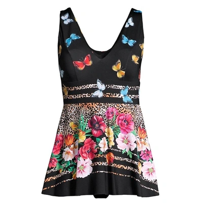 JOHNNY WAS MARI V-NECKLINE SKIRTED ONE PIECE IN BUTTERFLY FLORAL 