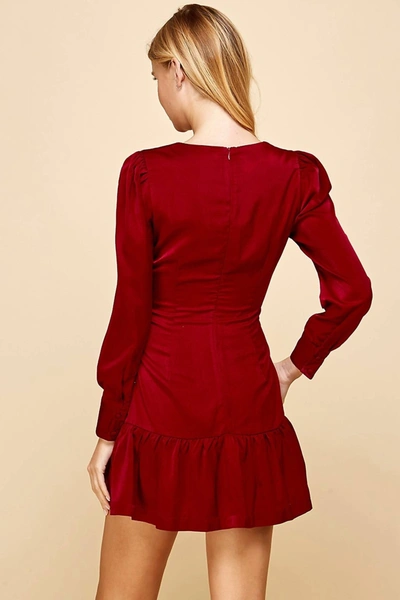 Tcec Long Sleeve Mini Dress In Wine In Pink