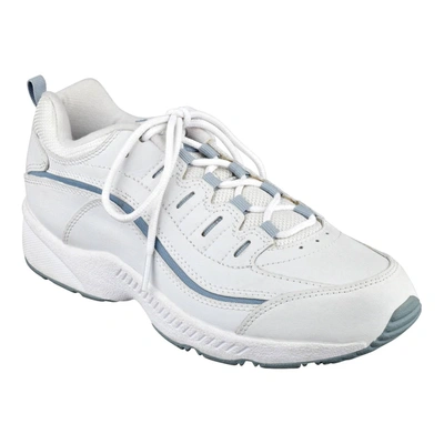 Shop Easy Spirit Romy Leather Walking Shoes - Wide In White/light Blue In Multi