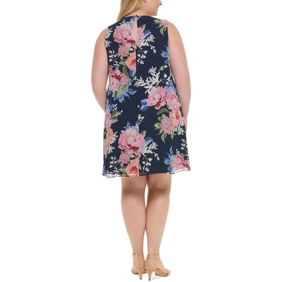 Shop Jessica Howard Plus Womens Floral Knee Shift Dress In Blue