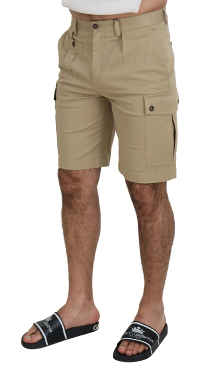 Shop Dolce & Gabbana Beige Cotton Cargo Bermuda Men's Shorts