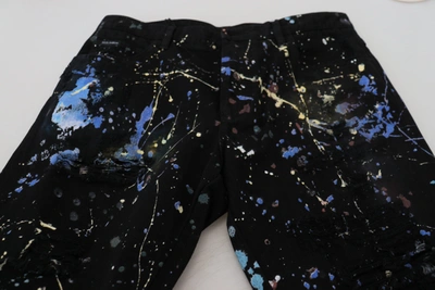 Dolce & Gabbana Black Cotton Color Splash Print Denim Jeans In Black