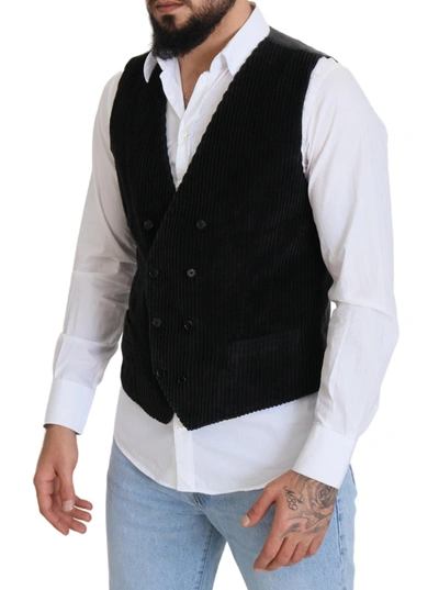 Shop Dolce & Gabbana Elegant Black Double Breasted Dress Men's Vest
