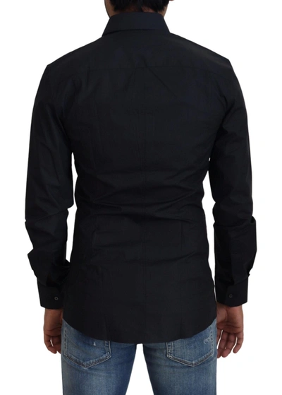 Shop Dolce & Gabbana Elegant Black Slim Fit Cotton Men's Shirt